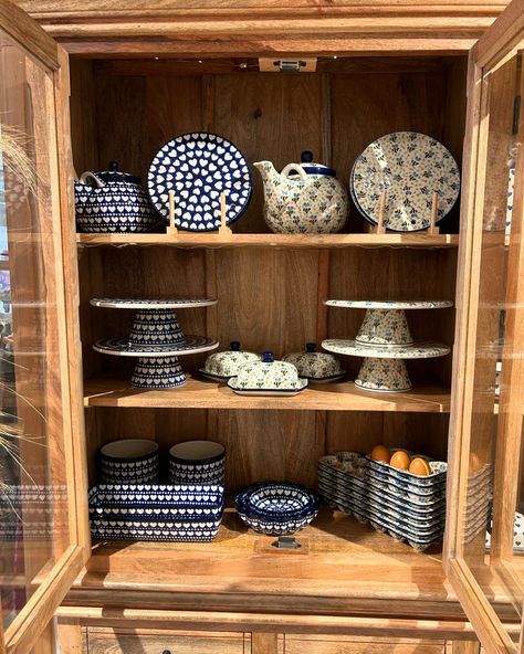 A cabinet full of goodies 💙😍 Take a closer look at the perfect prints from our Polish Pottery collection 🫶 #polishpottery #kitchenware #bakewithlove #bakeware Pottery Collection, Kitchen Collection, Polish Pottery, Handmade Artisan, Handmade Pottery, Bakeware, Future House, Dream Life, Instagram A