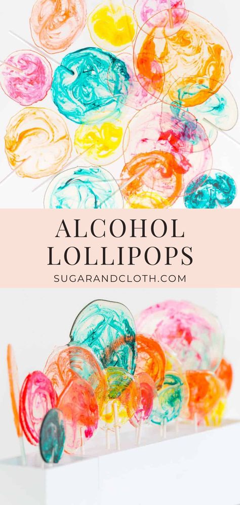 Alcohol Lollipops Recipe Suckers Lollipops Aesthetic, How To Make Suckers Homemade Lollipops, Lollipop Diy Decoration, Boozy Candy Recipes, Alcohol Candy Recipes, Alcoholic Candy, Easy Lollipop Recipe, Liquor Lollipops, Alcohol Gummy Bears