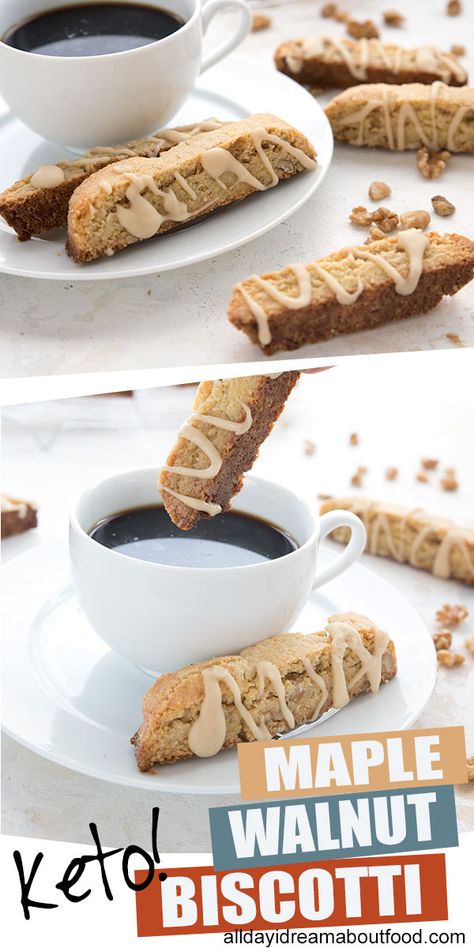 Maple lovers, rejoice! This keto maple walnut biscotti is crisp and delicious, and easy to make! Perfect breakfast for dipping into your coffee, or eat it as a snack or dessert. Sugar-free, dairy-free, and grain-free, so it fits almost any diet restrictions. #maplewalnut #biscotti #easyketo #ketobiscotti #almondflour Walnut Biscotti, Diet Cookies, Diet Restrictions, Keto Friendly Desserts, Low Carb Cookies, Low Carb Sweets, Maple Walnut, Low Carb Bread, Keto Cookies