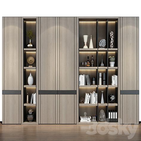 Modern luxury wooden bookshelf GHS-2358 - Wardrobe & Display cabinets - 3D Models Display Cabinet Design Modern, Luxury Cabinet Design, Bedroom Display Cabinet, Modern Luxury Cabinet, Luxury Shelves, Modern Display Cabinet, Classic Cabinet Design, Wooden Showcase, Luxury Bookcase