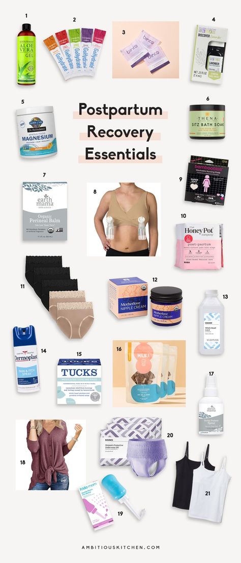 The ultimate list of postpartum recovery essentials for new moms who have just given birth. I'm sharing everything from nursing pads and perineal balm to nourishing snacks and supplements that help make postpartum recovery and healing just a little bit easier and more comfortable for new moms. #postpartum #newmom #birth #newborn Nourishing Snacks, Postpartum Must Haves, Postpartum Diet, Postpartum Care Kit, Ambitious Kitchen, Mom Care, Nursing Pads, Baby Prep, Post Partum