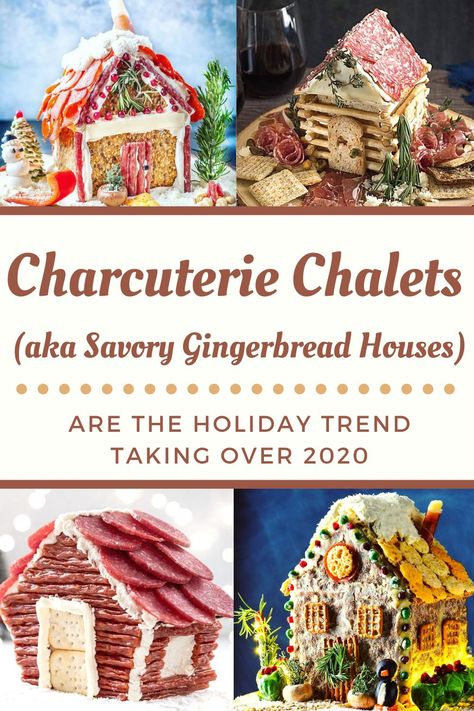 Fruit Gingerbread House, Charcuterie Gingerbread Houses, Charcuterie Gingerbread House How To, Charcuterie House Ideas, How To Make A Charcuterie House, Charcuterie House For Christmas Diy, Charcuterie Chalet For Christmas, Charcuterie House Christmas, Meat And Cheese Gingerbread House