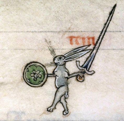 Rabbit Warrior, Funny Medieval, Medieval Drawings, Medieval Tattoo, Medieval Artwork, Hans Holbein, Medieval Paintings, Book Of Hours, Medieval Manuscript