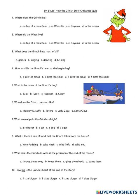 Grinch Lesson Plans Activities, The Grinch Worksheets, Grinch Activity For Kids, Grinch Worksheets Free Printable, The Grinch Activities, Grinch Day At School Activities, Grinch Worksheets, Grinch Activities, Movie Lesson Plans