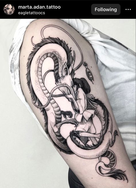 Haku Chihiro, Tatuaje Studio Ghibli, Japanese Irezumi, Dbz Tattoo, Traditional Dragon, Studio Ghibli Tattoo, 16 Tattoo, P Tattoo, Ghibli Tattoo