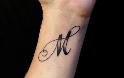 Letter M Tattoo, Letter Tattoos On Hand, Letter M Tattoos, Finger Tattoos Words, M Tattoo, Tattoo On Wrist, Tattoo Design For Hand, Astrology Tattoo, Alphabet Tattoo Designs