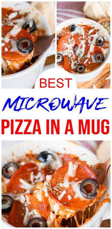 Check out this delicious microwave pizza. Easy pizza in a cup. Homemade microwave pizza recipe everyone will love. Microwave mug pizza made in under 5 minutes. Yummy microwavable pizza. Easy mug recipes dinner or lunch. Simple microwave pizza dough to please any crows. Make microwave pizza recipe for Thanksgiving or Christmas side dishes. Great gameday food for snacks or appetizers. For more #microwave mug recipes see KimspiredDIY #pizza Microwave Pizza In A Mug, Pizza In A Cup, Microwave Pizza Recipe, Pizza Crescent Roll Recipes, Pizza In A Mug, Mug Pizza, Microwave Cooking Recipes, Microwave Pizza, Microwave Mug Recipes