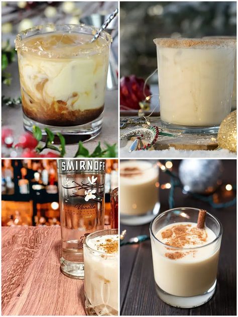 14 Eggnog Vodka Cocktails to Spice Up Your Holiday Season! Spiked Eggnog Cocktails, Egg Nog Drinks Alcoholic, Christmas Alcholic Drinks, Eggnog Alcoholic Drinks, Egg Nog Cocktail, Carmel Vodka, Eggnog Cocktails, Eggnog Cocktail Recipe, Rum Shots