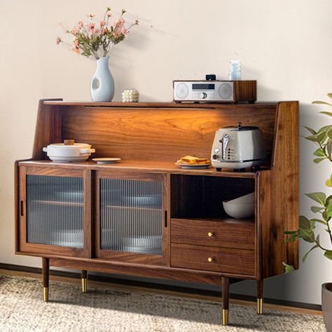 WOOD PEEK LLC 47.24'' Solid Wood Sideboard | Wayfair Coffee Machine Storage, Crockery Cabinet, Machine Storage, Retro Sideboard, Storage Locker, Wide Sideboard, Buffet Tables, Solid Wood Sideboard, Home Wood