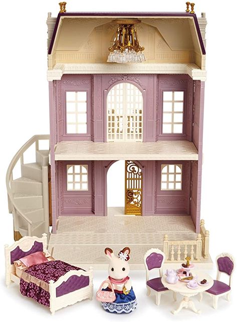 Complete Bedroom Set, Calico Critters Families, Town Building, Red Roof, Calico Critters, Beautiful Chandelier, Sylvanian Families, White Furniture, Story House