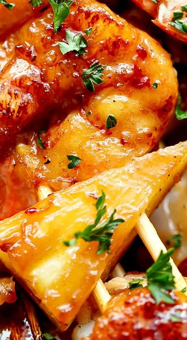 Honey Garlic Butter Shrimp, Pineapple Skewers, Shrimp Skewer Recipes, Honey Shrimp, Pineapple Skewer, Shrimp Kabobs, Small Bites Appetizers, Grilled Shrimp Skewers, Grilled Seafood Recipes