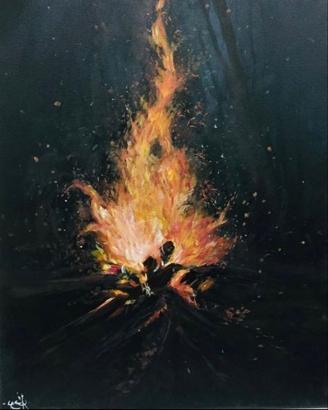 Fire And Ice Art Paintings, Painting Flames Fire Acrylic, Tree On Fire Painting, Burning House Painting, Fire Genasi Aesthetic, Blue Fire Painting, Fire Painting Acrylic Easy, Fire Painting Acrylic, Fire Genasi Druid