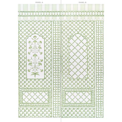 Bamboo Trellis Panel B - Green Wallcoverings | Schumacher Lattice Privacy Fence, Green Wallpapers, Lattice Wall, Schumacher Wallpaper, Painting Antique Furniture, Bamboo Trellis, Trellis Panels, Wallpaper Set, Trellis Wallpaper