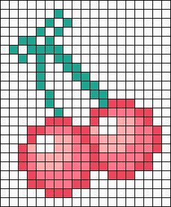 Alpha Friendship Bracelet Pattern #20289 added by neopets. Cherry, fruit, cherries, food, berry. Cherry Perler Bead Pattern, Cherry Pixel Grid, Cherry Alpha Pattern, Food Alpha Pattern, Fruit Alpha Pattern, Cherry Pixel Art, Pixel Art Fruit, Pixel Cherry, Mochila Crochet