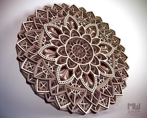 Laser Cut Decorative Circular Layered Mandala Digital Mandala, Laser Cut Decor, Mandala Wall Decor, 3d Cnc, Layered Art, Router Machine, Mandala Vector, Laser Cnc, Mandala Wall Art