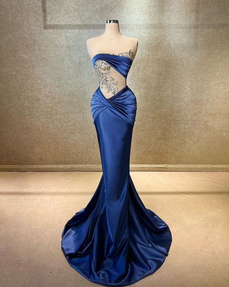 Royal Blue tones with a touch of handmade silver designs💙✨ Goddess Exclusive, Royal Blue Gown, Beauty Pageant Dresses, Gala Outfit, Latest Bridal Dresses, Satin Evening Dresses, Unique Prom Dresses, Prom Dress Inspiration, Blue Gown