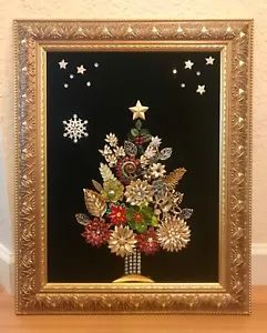 framed jewelry christmas tree for sale | eBay Christmas Fluff, Bling Tree, Jewelry Letters, Brooch Display, Jewelry Artwork, Jewelry Collage, Jewelry Trees, Jewelry Pictures, Old Jewelry Crafts