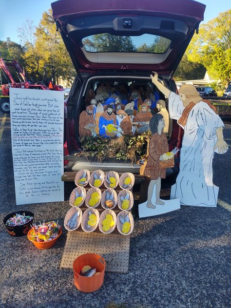 All Saints Day Trunk Or Treat, Ezekiel Dry Bones Trunk Or Treat, Trunk Or Treat Truck, Ezekiel Dry Bones, Easy Trunk Or Treat Ideas, Easy Trunk Or Treat, Fall Festival Booth, Jesus Feeds The 5000, Bible Themes