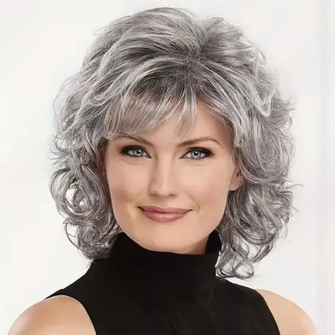 Grey Curly Bob, Shoulder Length Hair Styles For Women, Curly With Bangs, Curly Bob Wigs, Short Curly Wigs, Short Hair Wigs, Brown To Blonde, Short Wigs, Short Hair With Layers