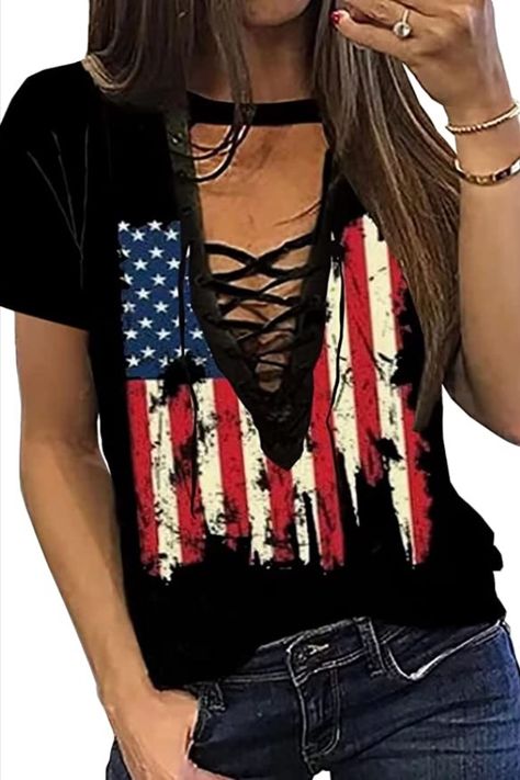 We The People 1776 T Shirt American Flag Patriotic Tee Tops for Women 4th of July Short Sleeve Casual Graphic Tshirt Lace Up Blouse, American Flag Tank Top, Lace Up Tank Top, Patriotic Tees, Fourth Of July Shirts, We The People, Usa Patriotic, American Flag Shirt, Casual Vest