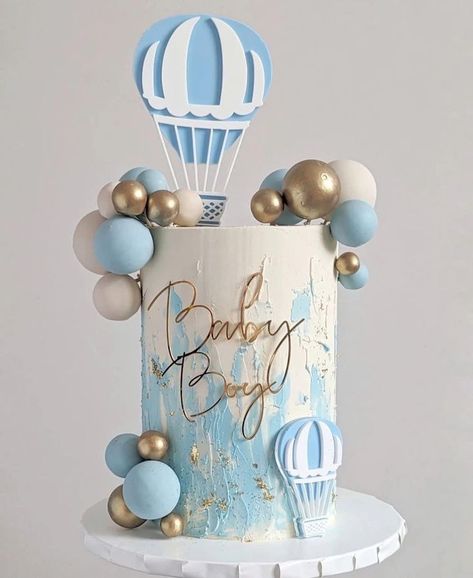 Tort Baby Shower Boy, Hot Air Balloon Baby Shower Cake, Baby Boy Christening Cake, Baptism Cake Ideas, Cake For Boy, Christening Cake Boy, Bear Baby Shower Cake, Safari Baby Shower Boy, Baby Shower Cake Designs