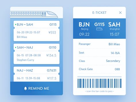 E-Ticket for CRH train by MIAO Itinerary Design, Train Ticket, E Ticket, Train Tickets, 로고 디자인, Louis Vuitton Bag Neverfull, Ux Design, Global Community, Concept Design