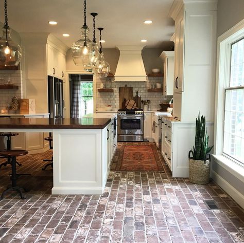 7 Things You Should Know Before Installing Brick Floors Brick Kitchen Floor, Brick Floor Kitchen, Brick Tile Floor, Remodel Hacks, 90s Room, Brick Floors, Model Dapur, Brick Floor, Brick Kitchen