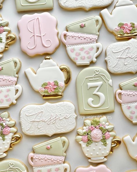 Pink Heart Cookies (@pinkheartcookies) • Instagram photos and videos Tea Party Sugar Cookies, Sharing Tables, Tea Party Cookies, Tea Cup Cookies, Pot Cookies, Teapot Cookies, Mothers Day Cupcakes, Royal Iced Cookies, Party Cookies