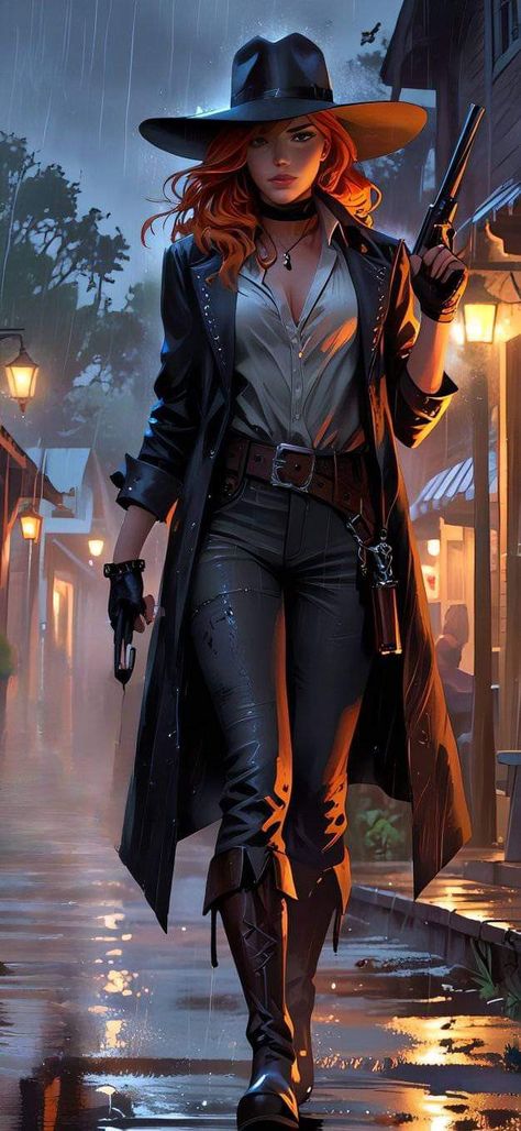 Dnd Wild West Character, Gothic Gunslinger, 1920s Cowgirl, Wild West Female Character, Female Bounty Hunter Concept Art, Outlaw Woman Tattoo, Wild West Witch, Wild West Character Art, Western Bounty Hunter