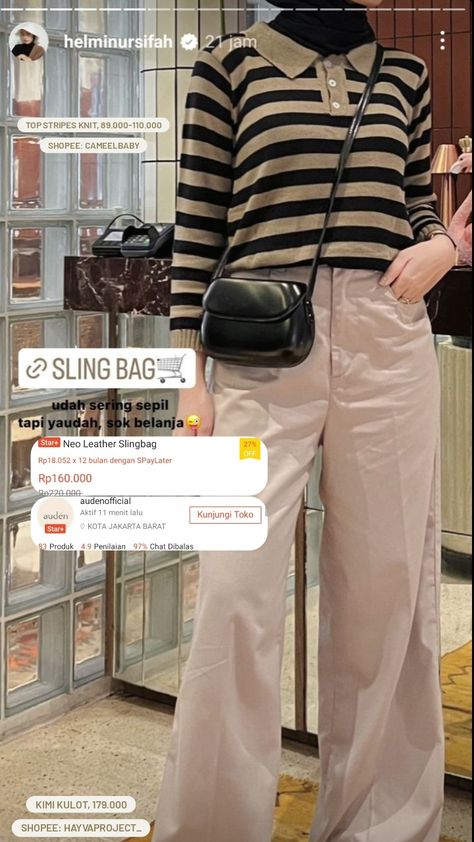 #audenofficial #slingbag #neoleatherslingbag #slingbagmini #ootdhelminursifah #tashelminursifah #bag #tas Ootd Casual Hijab, Slingbag Wanita, Korean Hijab, Ootd Ngampus, Outfit Ngampus, Ootd Hijab Style, Ootd Korean Style, Blazer Sweater, Ootd Korean