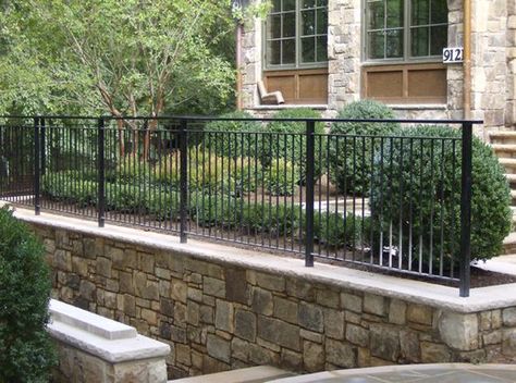 Retaining Wall Fence On Top | Hercules Fence | Maryland Aluminum Fencing | Virginia Aluminum Fences ...: Retaining Wall Fence, Curved Pergola, Patio Railing, Wood Fence Design, Aluminum Fencing, Living Pool, Landscaping Retaining Walls, Wrought Iron Fences, Front Yard Fence