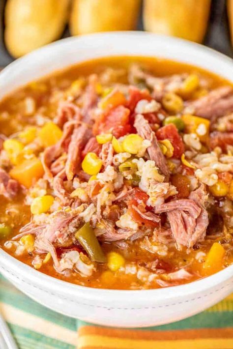 Pulled Pork Vegetable Soup - Plain Chicken Shredded Pork Soup, Pork Vegetable Soup, Pulled Pork Stew, Recipe Using Pulled Pork, Leftover Shredded Pork, Pulled Pork Soup, Leftover Pork Loin Recipes, Shredded Pork Recipes, Vegetable Soup Crock Pot