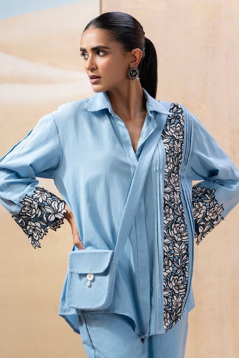 Buy Blue Handloom Cotton Embroidered Cutwork Shirt And Pant Co-ord Set For Women by Seeaash Online at Aza Fashions. Weaponized Incompetence, Floral Cutwork, Co Ords Outfits, Modest Dresses Fashion, Latest Dress Design, Coord Set, Summer 2025, Dress Design Patterns, B Fashion