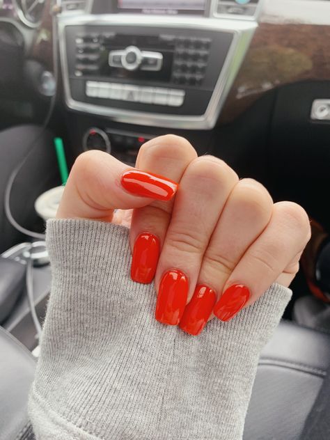 Dip Nails Orange, Orangey Red Nails, Mat Nails, Red Orange Nails, Nails Orange, Dip Nails, Poppy Red, Dipped Nails, Orange Nails