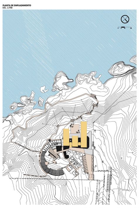 Overhead plan of Coastal Marine Research station by Martin Hurtado Arquitectos Marine Research Center Architecture, Marine Research Center, Marine Architecture, Marine Ecology, Typology Architecture, Labs Plan, Research Station, Coastal Architecture, Tourist Center