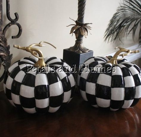 Checkered Pumpkins, Mackenzie Childs Inspired, Mckenzie And Childs, Hand Painted Pumpkin, Courtly Check, Pumpkin Art, Theme Halloween, Fall Halloween Decor, Halloween Inspiration