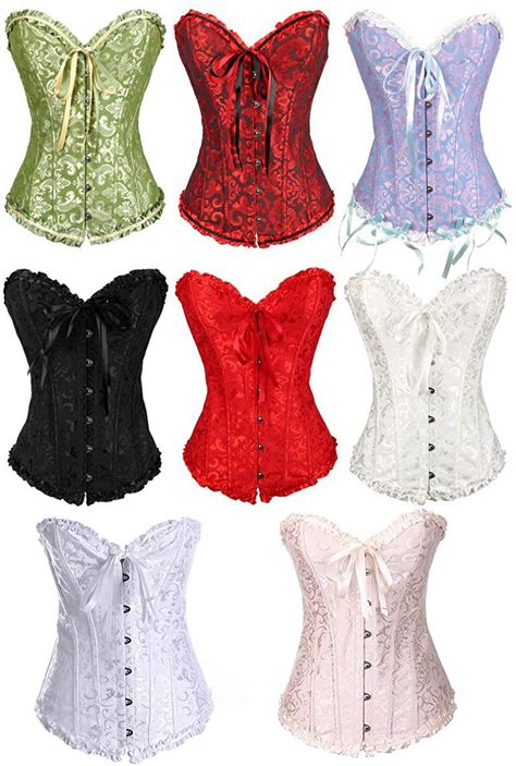 AmazonSmile: Women's Lacing Corset Top Satin Floral Boned Overbust Body Shaper Bustier: Clothing Halloween Corset, Bustier Lingerie, Green Corset, Top Bustier, Top Satin, Blue Corset, Red Corset, Pink Corset, Corset Fashion