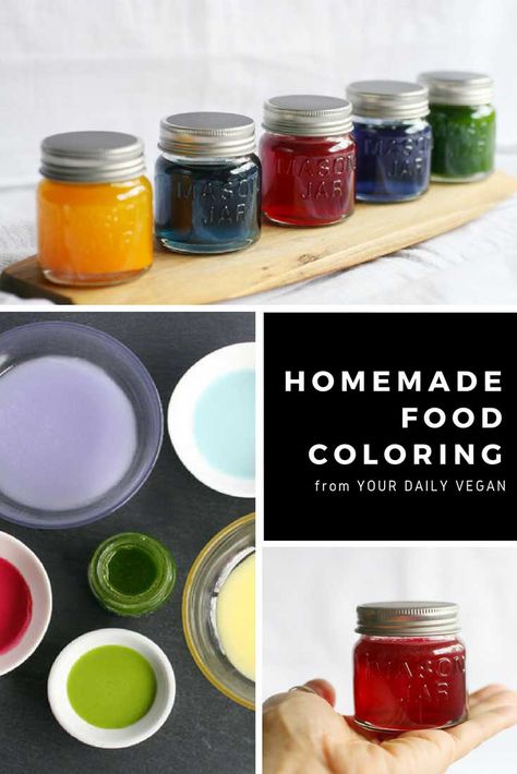 Homemade Food Coloring (All Natural + Vegan) | Your Daily Vegan How To Make Green Food Coloring, Natural Yellow Food Coloring, Natural Purple Food Coloring, Natural Green Food Dye, Natural Green Food Coloring, Natural Blue Food Coloring, Diy Food Coloring, Homemade Food Coloring, Natural Red Food Coloring