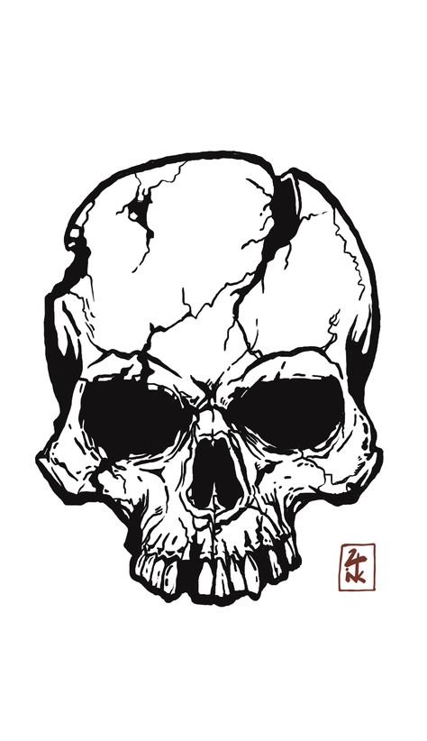 Skull Images Black White, Skull Tattoo Outline Drawing, Angry Skull Drawing, Cracked Skull Drawing, Skull Outline, Technology Design Graphic, Abstract Tattoo Ideas, Abstract Tattoos, Skull Stencil