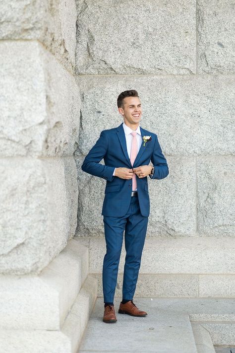 Navy Blue Suit And Pink Tie, Navy And Pink Men's Outfit, Navy Blue And Blush Tuxedo Wedding, Navy Suit Blush Tie, Navy Blue And Pink Suit Men, Navy Blue Tux With Pink Dress Prom, Dark Blue Suit With Pink Tie, Groom Blue Suit Pink Tie, Navy Blue Tux With Blush Pink