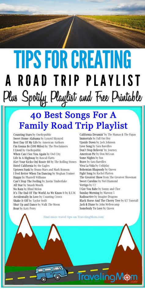 Learn how to create a great playlist for your family road trip. Plus a check out our spotify playlist and free printable Fashion Stencil, Best Road Trip Songs, Road Trip Songs, Hairstyles Crochet, Road Trip Music, Road Trip Playlist, Rockabilly Wedding, Party Playlist, Cone Crafts