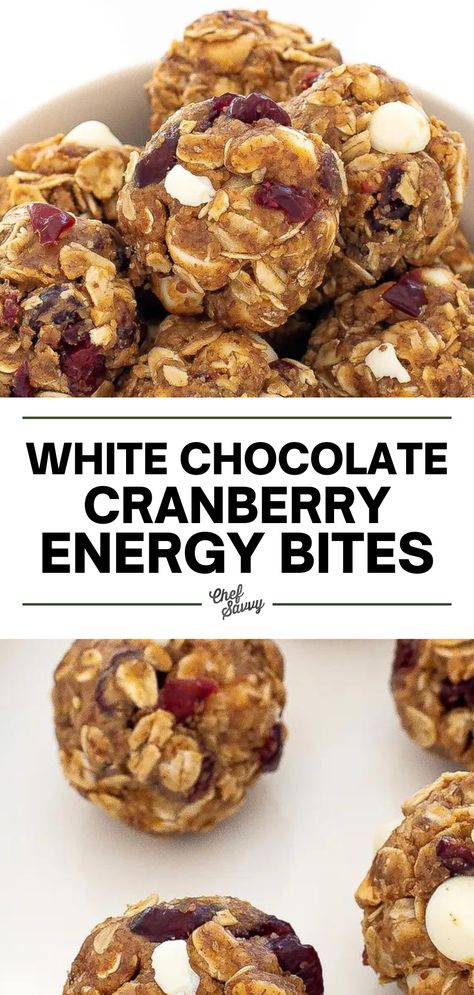 Save this Healthy White Chocolate Cranberry Energy Bites Recipe. These Cranberry Chocolate Energy Bites are so satisfying and leave your body energized with their high protein and quickly absorbing nutrients! They are great for a quick breakfast or snack, and even your kids will love these little bites of energy. Follow Chef Savvy for more healthy family friendly recipes! Healthy White Chocolate, Chocolate Chip Energy Bites, Chocolate Energy Bites, Energy Bites Recipe, Cranberry Chocolate, Morning Recipes Breakfast, Chef Savvy, Chocolate Cranberry, Energy Bites Recipes