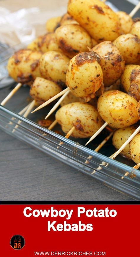 Potato Skewers On The Grill, Camping Potato Recipes, Potato Kebabs Skewers, Grilled Potato Kabobs, Potatoes For A Bbq, Kebab Side Dishes, Potatoes On Bbq, Potato Recipes Bbq, Kabobs Side Dish Ideas