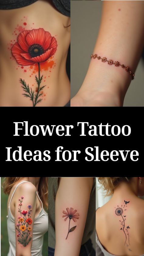 Flower Tattoo Ideas for Sleeve Violet Poppy Tattoo, Flower Wrist Wrap Tattoo, Floral Forearm Tattoo Women, Arm Wrap Tattoos For Women, Arm Wrap Tattoo, Tattoos Female, Flower Tattoo Ideas, Wrap Tattoo, Poppies Tattoo