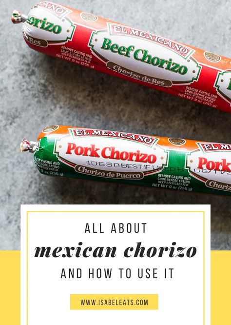 Chorizo is a highly seasoned pork sausage that is very popular in both Mexican and Spanish cooking. It's a staple in many Mexican dishes. Beef Chorizo Recipes, Mexican Sausage, Chorizo Chili, Mexican Potatoes, Chorizo Recipe, Homemade Chorizo, Beef Chorizo, Isabel Eats, Soy Chorizo