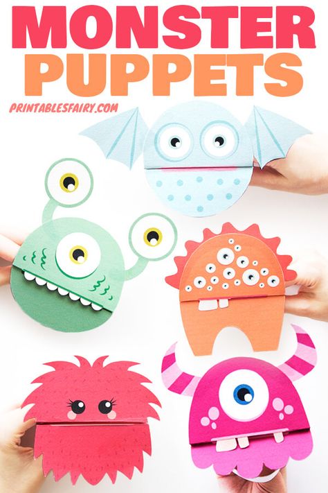 Paper Monsters Craft, Printable Puppets Templates, Paper Puppets Diy, Hand Puppets Diy Paper, Halloween Monster Craft, Monster Diy Crafts, Puppet Making Ideas, Paper Puppets For Kids, Paper Puppets Printable