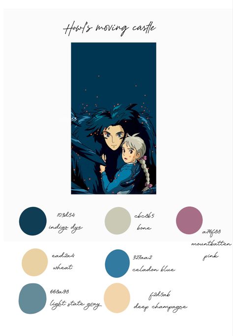 Howl Moving Castle Color Palette, Howls Moving Castle Palette, Howls Moving Castle Colour Palette, Howl's Moving Castle Color Palette, Howls Moving Castle Color Pallete, Howls Moving Castle Nails Simple, Howls Moving Castle Themed Wedding, Studio Ghibli Color Palette, Wedding Colors For Winter