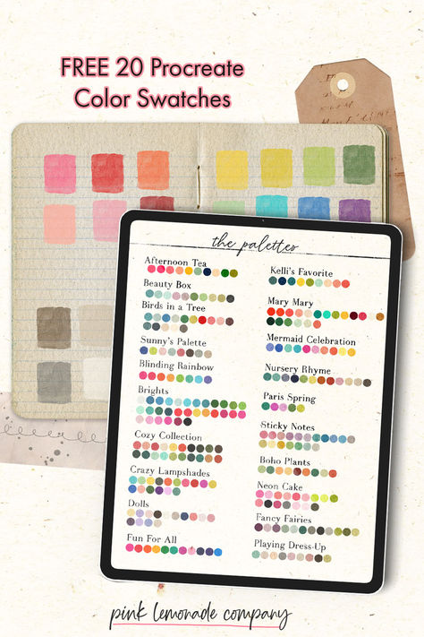 Download my 20 color swatches for Procreate for free. I'm also including a color palette PDF and a install video (if you're new to Procreate and need some help). Free! Procreate Swatches Free, Color Palette Procreate Free, Free Procreate Color Palettes, Procreate Palettes, Neon Cakes, Procreate Color Palette, Free Procreate, Doll Cake, Pink Lemonade