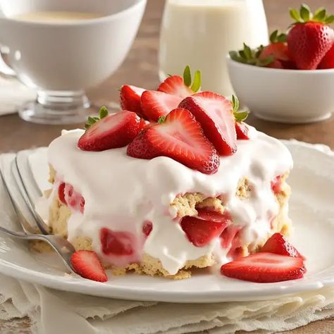 Delicious No-Bake Strawberry Shortcake Dessert: Easy Recipe for Sweet Lovers Strawberry Shortcake Dessert, Easy Strawberry Shortcake, Strawberry Things, Dessert Easy, Baked Strawberries, Sweet Lover, Instant Recipes, Strawberry Milk, Strawberry Shortcake