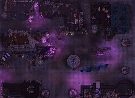 Ruined Drow city in the Underdark [55x40] Lit/non lit, grid/no grid options : dndmaps Underdark City, Drow City, Purple City, City Grid, Building Map, Ruined City, Map Making, Astral Plane, Tabletop Rpg Maps